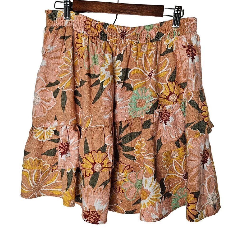 Roxy Cosmic Glow Again Skirt Size XL Toasted Nut Bloom Boogie Boho Cottagecore